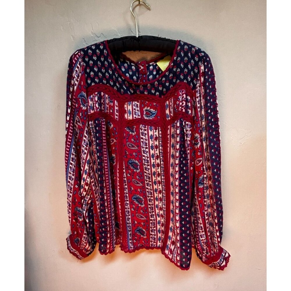 Anthropologie Maeve Women's Gretchen Patchwork Blouse Size 12 Floral Multicolor